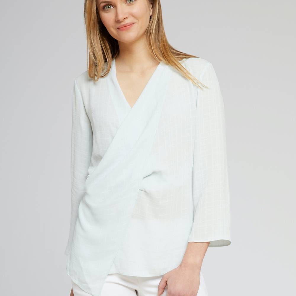 Nic & Zoe, Blue Grid Blouse, Petite Large, NWT
